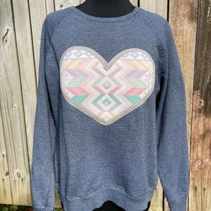Woven Patchwork Heart Sweatshirt